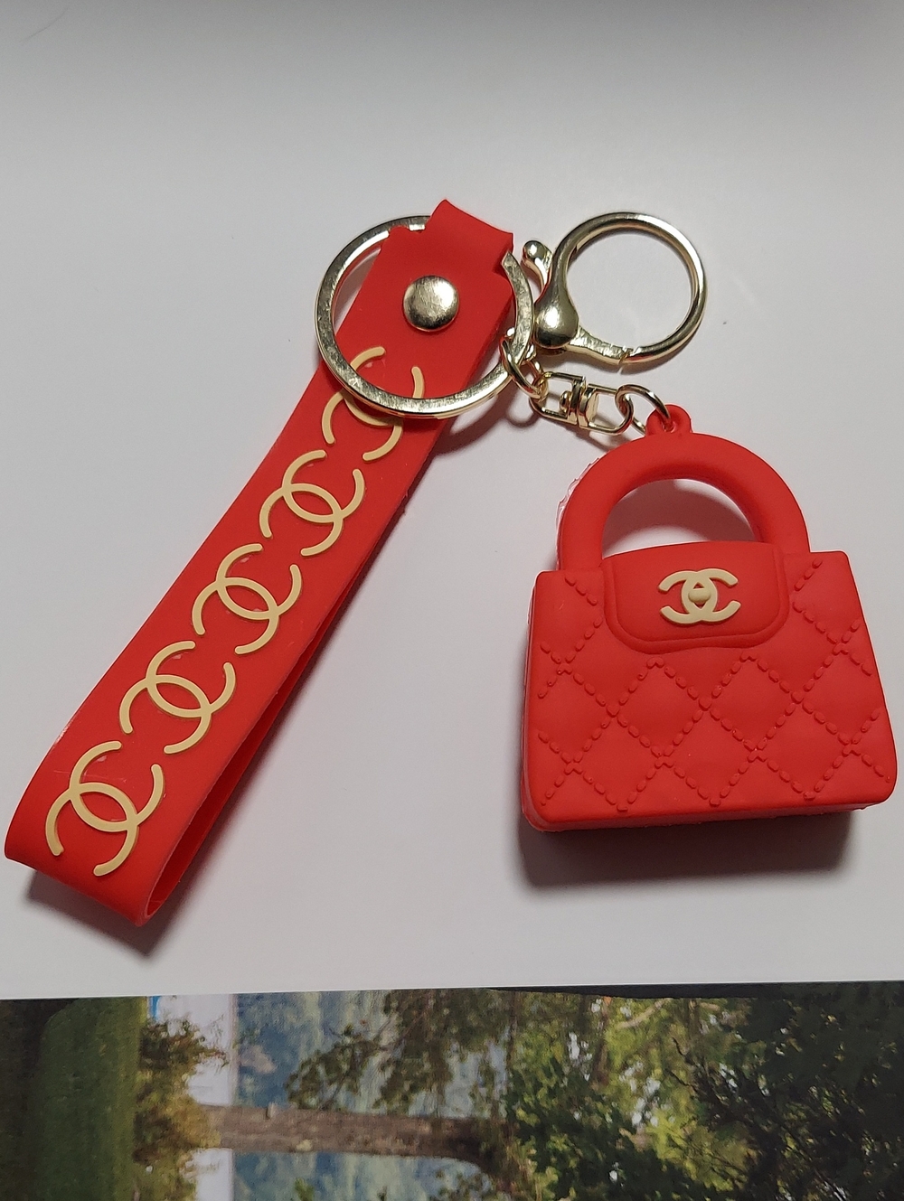 New Keychain‎, Wristlet Fob, Mini Bag Charm, Red